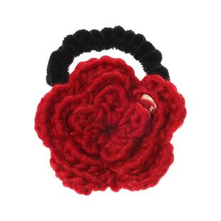 红色玫瑰花抓夹后脑勺半扎马尾鸭嘴夹高弹力不伤发扎低丸子头发圈