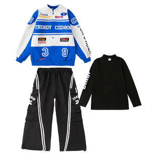 儿童嘻哈街舞服男女孩子潮牌机车皮夹克hiphop架子鼓走秀表演出服