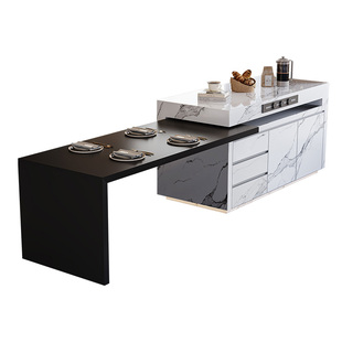 高端全岩板旋转岛台餐桌一体开放式厨房隔断吧台中倒导台柜可定制