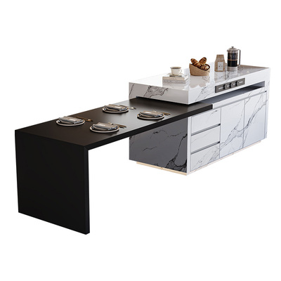 高端全岩板旋转岛台餐桌一体开放式厨房隔断吧台中倒导台柜可定制