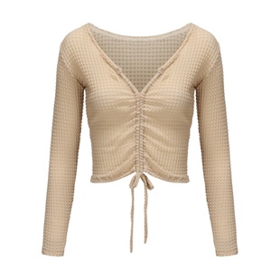 纪小白原创通勤上衣高弹时尚抽绳长袖肚皮舞东方舞上衣女个性显瘦