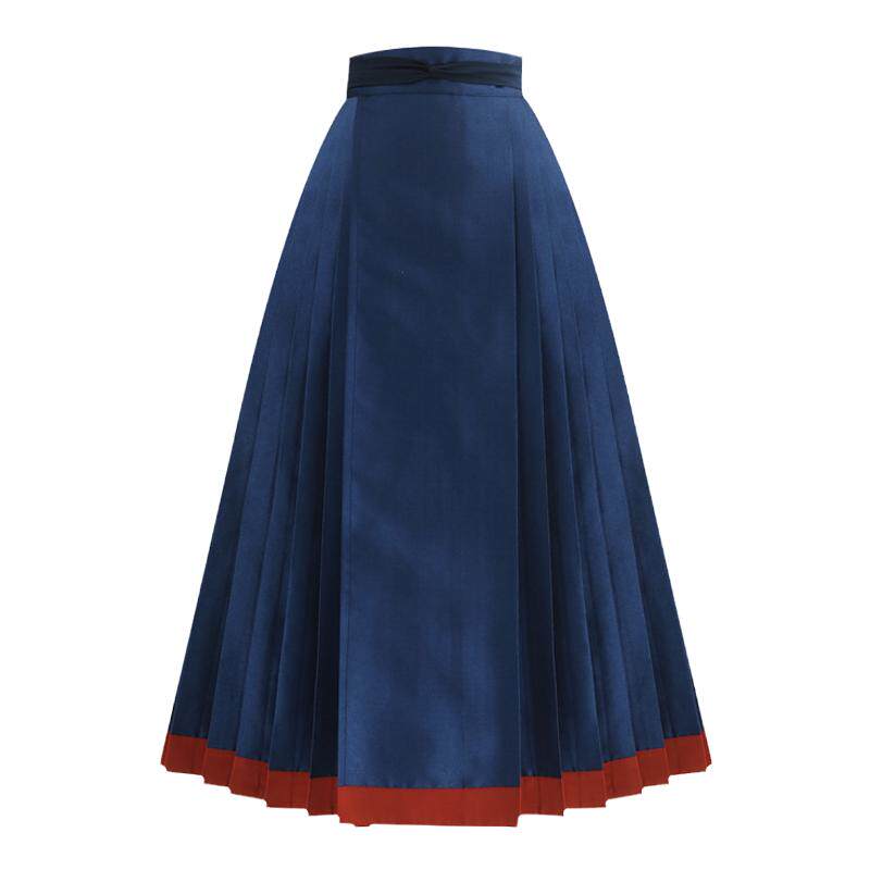 叶央国风汉服元素新中式包边纯色中长马面裙印花天丝对襟立领衬衫