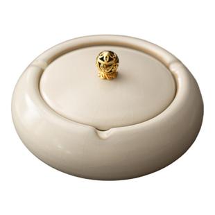 汝窑烟灰缸大号带盖陶瓷防飞灰灰缸创意个性家用客厅办公室商用