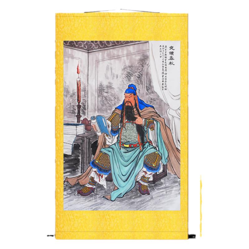 关公夜读春秋三联中堂画 关圣帝君关羽客厅装饰字画 卷轴挂画定制