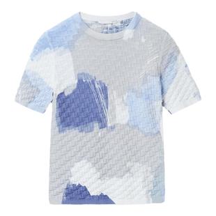 OVV春夏热卖女装柔软亲肤丝光棉肌理感手工印花短袖针织衫