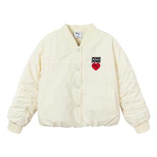 PUMA彪马童装红色女童冬季保暖羽绒服外套美式棒球领夹克棉服上衣