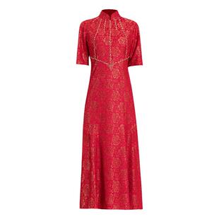 多丽琦喜妈妈装中式婚宴旗袍改良版红色礼服鱼尾连衣裙年会敬酒服