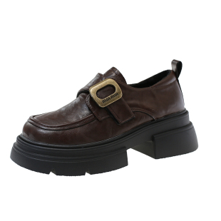 厚底小皮鞋女秋冬加绒加棉2025年新款增高乐福鞋通勤工作鞋jk鞋子