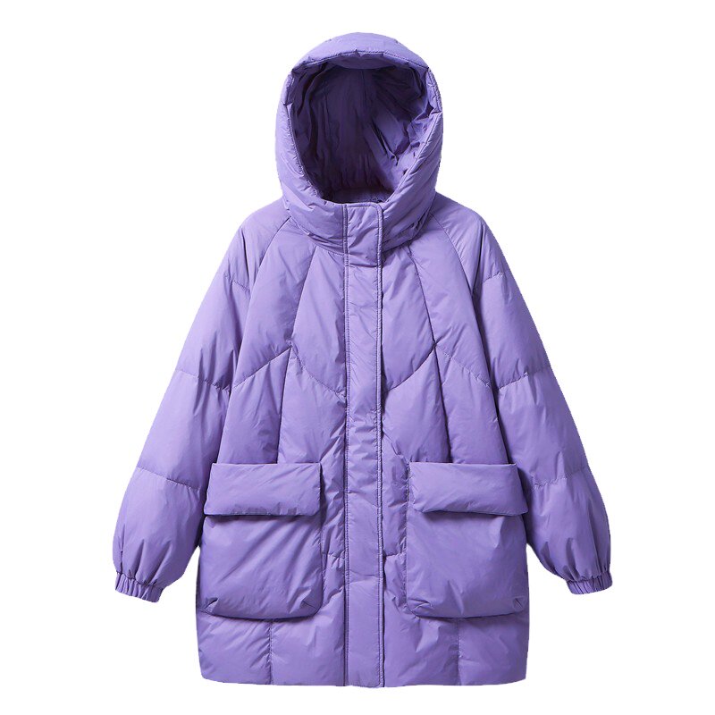聚酯纤维中长款连帽羽绒服
