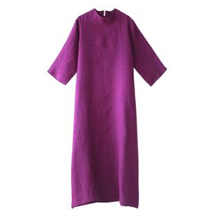 魅紫！高端定制亚麻袍子连衣裙原创2025夏新中式复古简约宽松长袍