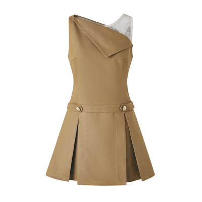 DIANAVEVINA2026春季新款不对称拼接蕾丝单肩修身女工装短连衣裙