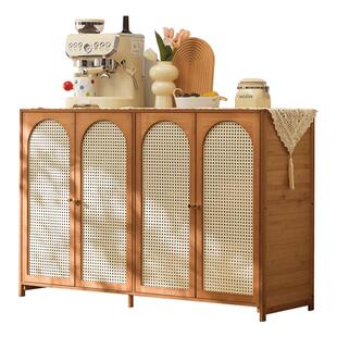 复古风收纳柜带门储物柜落地厨房置物架子餐边柜客厅书柜玄关矮柜