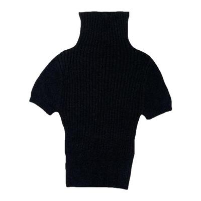 纯欲温柔感高领短袖坑条纹针织衫