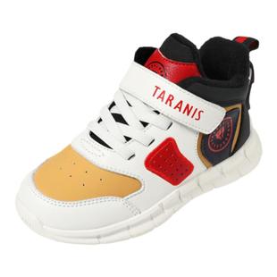 泰兰尼斯新款运动鞋男童鞋子秋冬款撞色高帮加绒保暖休闲鞋篮球鞋