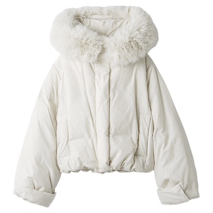 SNIDEL2025秋冬新品时尚毛领连帽鸭绒面包服羽绒服外套SWFC255303