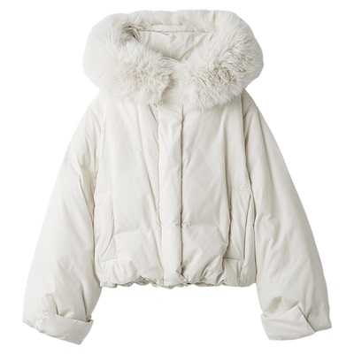 SNIDEL2025秋冬新品时尚毛领连帽鸭绒面包服羽绒服外套SWFC255303