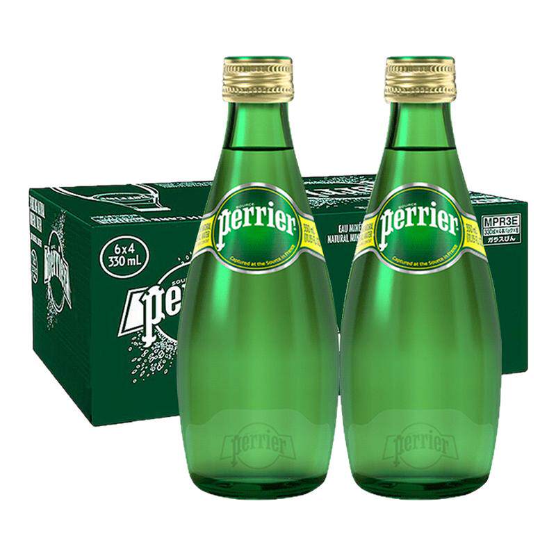 法国perrier进口巴黎水青柠味柠檬原味饮料330ml*24瓶气泡水矿泉