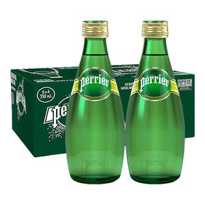 法国perrier进口巴黎水青柠味柠檬原味饮料330ml*24瓶气泡水矿泉