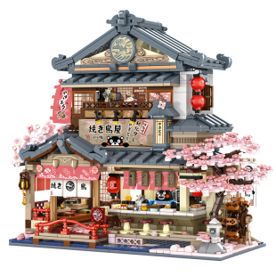 inbrixx积乎熊本熊烧鸟居酒屋街景积木模型拼装玩具摆件女生礼物