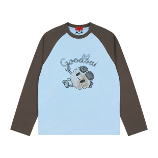 GOODBAI GOODEES 水彩印花拼色插肩长袖T恤