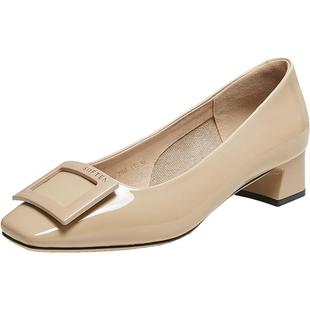 百思图2025秋新款一脚蹬浅口单鞋通勤粗跟方头妈妈鞋女鞋CT056CQ5