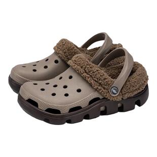 毛毛洞洞鞋男加绒内胆冬室内防滑软底厚底外穿大码保暖包跟棉拖鞋