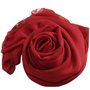 酒红色100%桑蚕丝丝巾长款真丝围巾女春秋冬夏季百搭薄款披肩纱巾