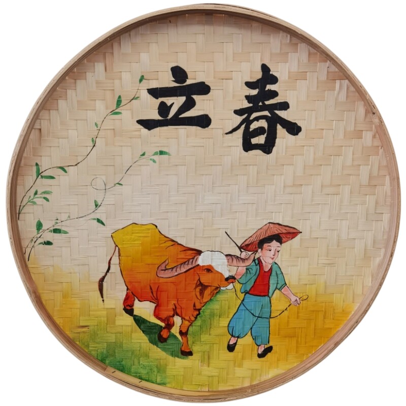 二十四节气手绘簸箕画乡村装饰画