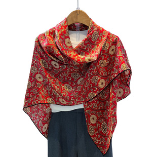 丝巾礼盒送妈妈真丝大方巾杭州丝绸高端围巾女秋冬季红色披肩薄款