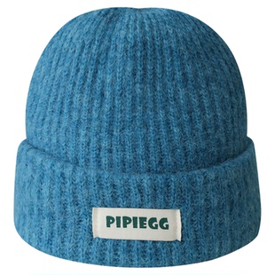 加厚款显白孔雀蓝针织帽冬季软糯保暖毛线帽韩系百搭显脸小套头帽