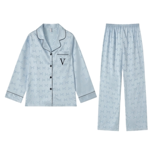 轻奢维家VS印花真丝睡衣女高级感春秋季蝴蝶结长袖长裤家居服秘密