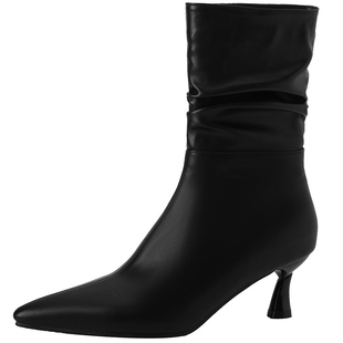 尖头细跟短靴女2024新款秋冬大码女鞋41到43高跟40小码靴子313233