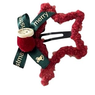 红色毛绒星星发夹侧边刘海夹新年发饰2025新款过年头饰圣诞碎发夹