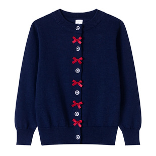 女童纯棉开衫外套薄款春秋天蝴蝶结表演主持人搭配TUTU裙毛衣大童