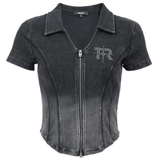 ONLY夏季做旧美式印花水洗V领显瘦正肩修身短款T恤女