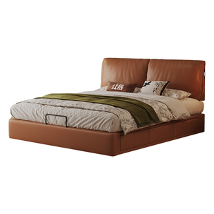 大象耳朵悬浮离地箱体床轻奢复古中古风卧室床可调节薄床头真皮床