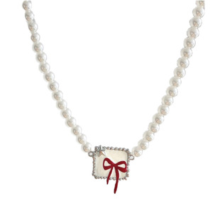 【沈月同款】RecoPan复古千金/轻奢红色蝴蝶结珍珠项链耳环
