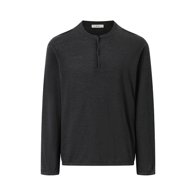 ROYA | 法国进口原纱亚麻新疆长绒棉混纺毛织亨利领长袖