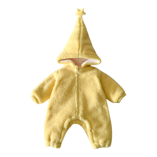 宝宝冬装衣服婴儿加绒保暖星星人连体衣新生幼儿新款外出连帽爬服