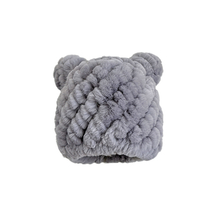 真獭兔毛皮草小熊帽子加厚毛毛帽防寒保暖护耳帽毛绒针织帽包头帽