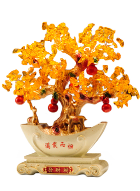 新中式发财树招财猫摆件