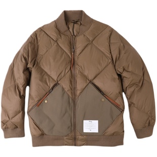 冬新款菱形格日韩系潮胖子大号加肥加大码男士棒球领短款羽绒服