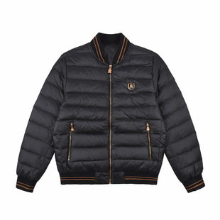 雷迪波尔羽绒服2025冬季新款撞色针织棒球领直筒鸭绒保暖羽绒外套
