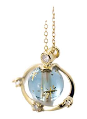 莫桑石蓝色琉璃环绕星球项链