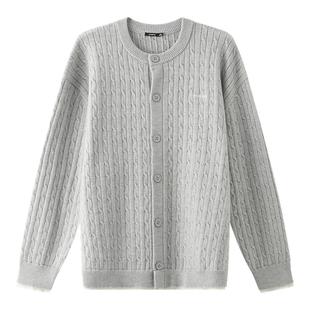 三福2025冬季新款小英文点缀绞花开衫毛衣休闲宽松毛衫男510116