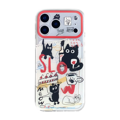 九点半双层磨砂可爱红酒樱桃蛋糕派对黑色小猫适用苹果17ProMax手机壳iphone17Pro/16ProMax/15全包保护套