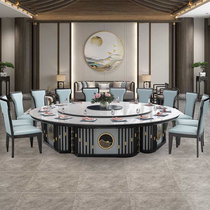 酒店大理石岩板餐桌电磁炉一体火锅桌一人一锅食堂商用电动大圆桌