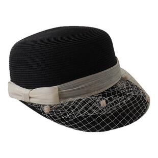 赫本风网纱真丝麻蝴蝶结草编马术帽女夏通勤款英伦遮阳鸭舌帽