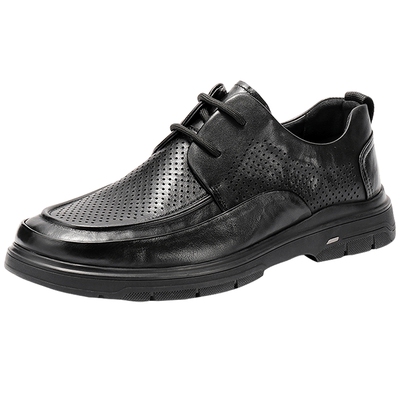 森达休闲皮鞋男士夏季新款网面打孔透气厚底休闲通勤皮鞋JDZ20BM5