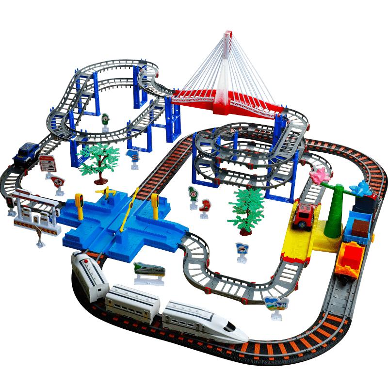 火车玩具轨道 大号动车模型 儿童汽车滑行地铁桥男孩小高铁过山车